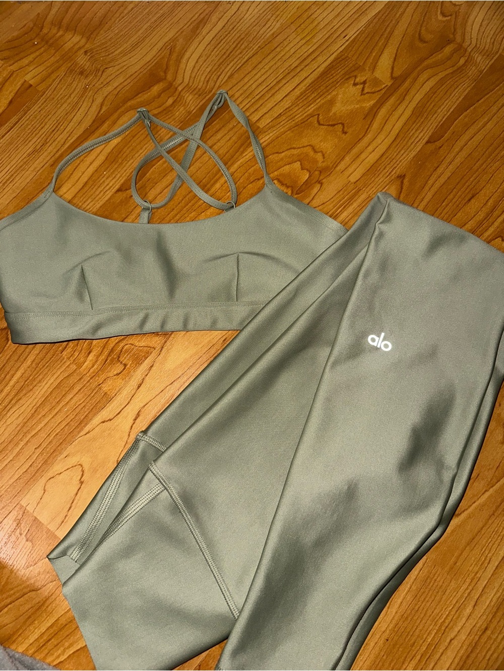 ALO Yoga Olive Green Strappy Sports Bra